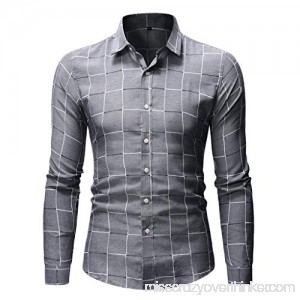 Plaid Shirts for Men Stand Collar Button Down Long Sleeve Office Undershirt Masculinous Holiday Tops Gray B07PY18LSK